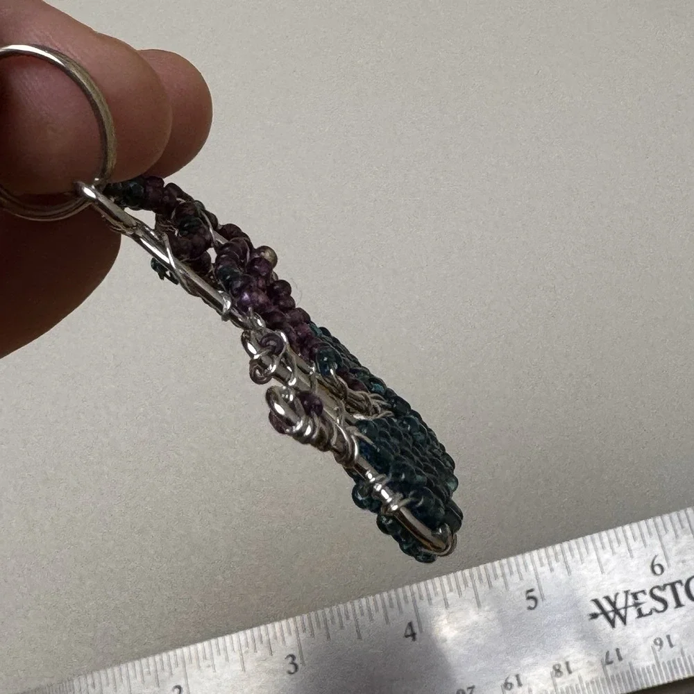 Handmade Beaded Snail Keychain Purse‎ Charm Blue Purple Wire Wrapped Art